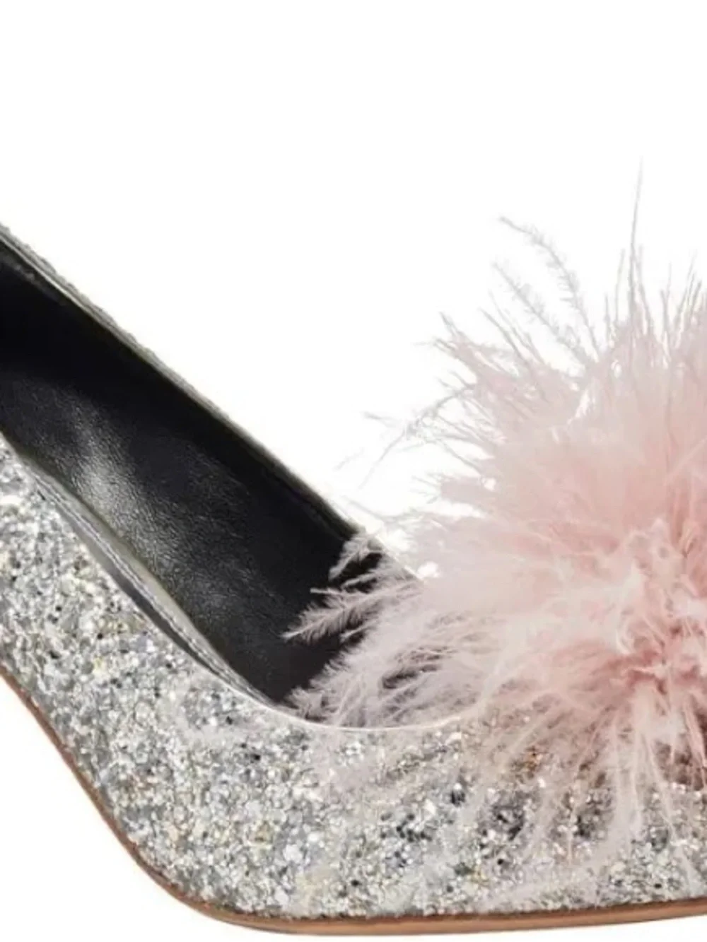 kate spade glitter ballet flats with pink feather pom